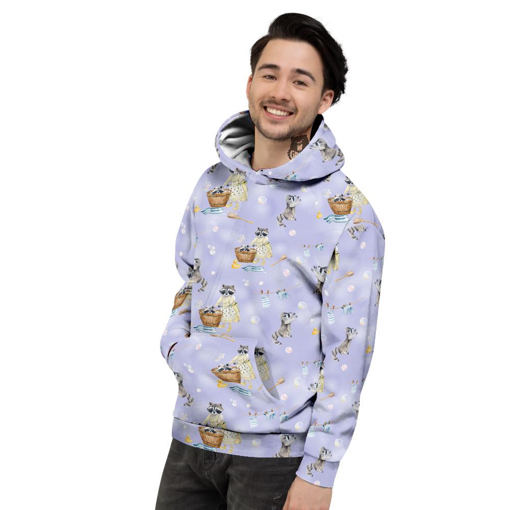 Raccoon Watercolor Print Pattern Men's Hoodie-grizzshop