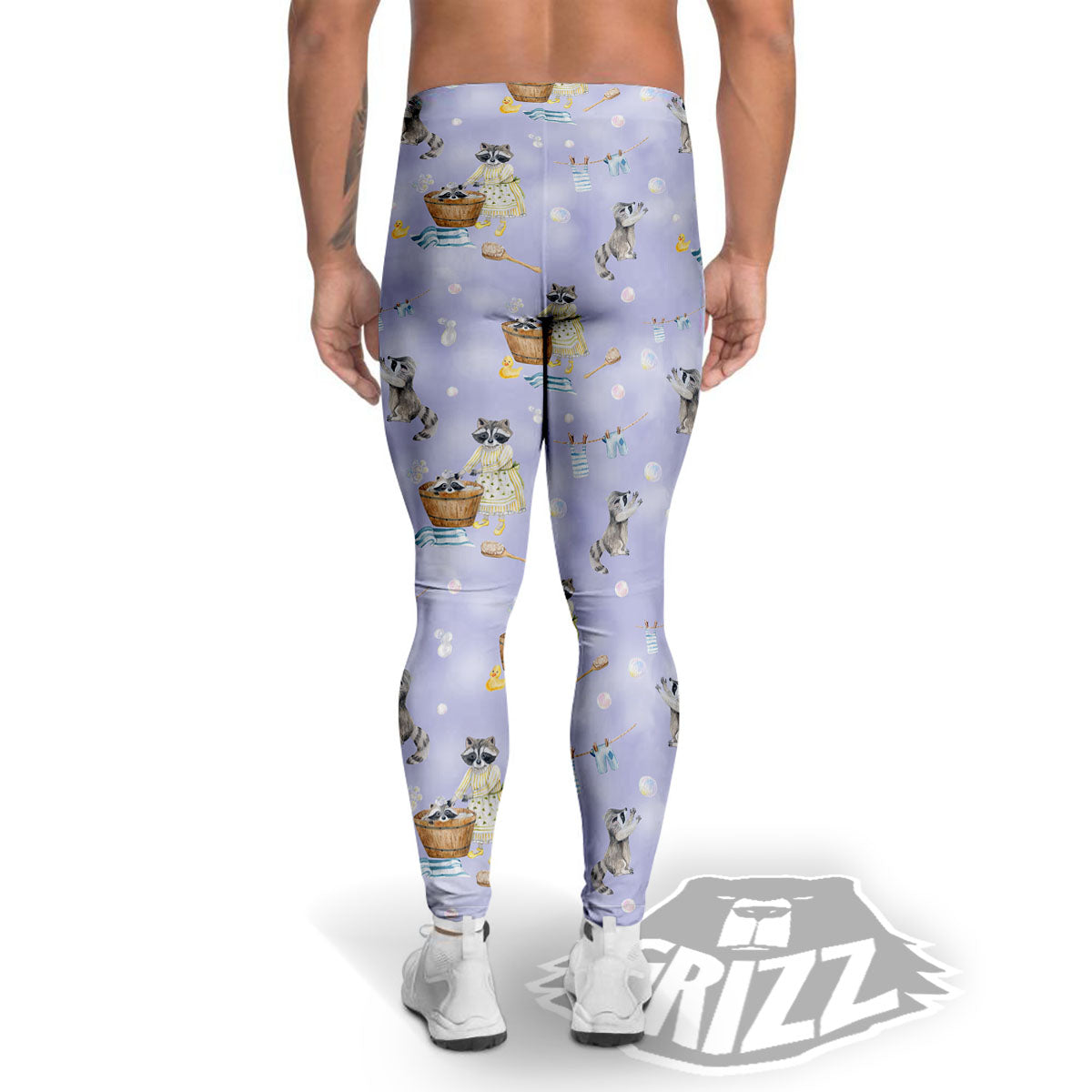 Raccoon Watercolor Print Pattern Men's Leggings-grizzshop