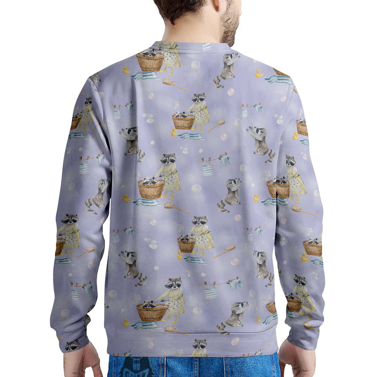 Raccoon Watercolor Print Pattern Men's Sweatshirt-grizzshop