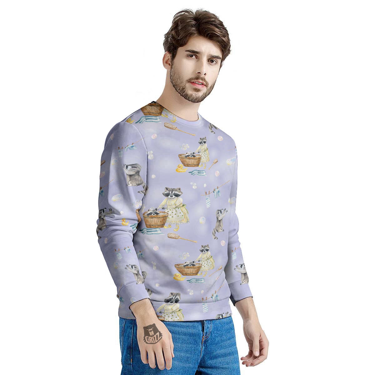 Raccoon Watercolor Print Pattern Men's Sweatshirt-grizzshop