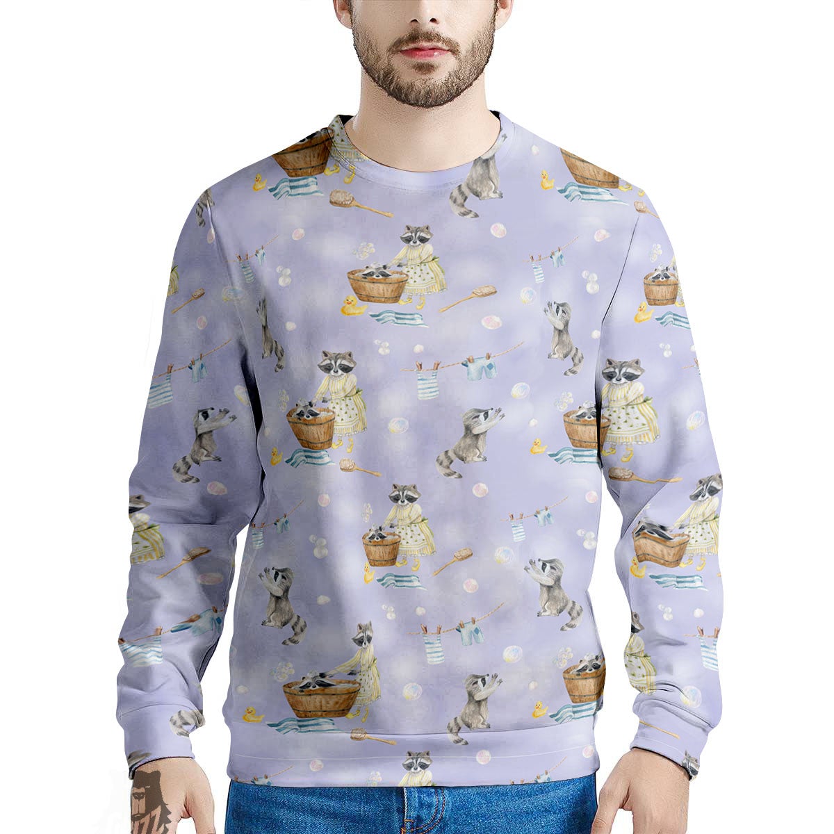 Raccoon Watercolor Print Pattern Men's Sweatshirt-grizzshop