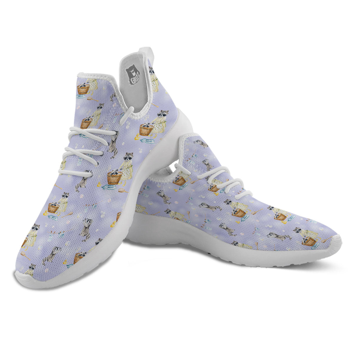 Raccoon Watercolor Print Pattern White Athletic Shoes-grizzshop
