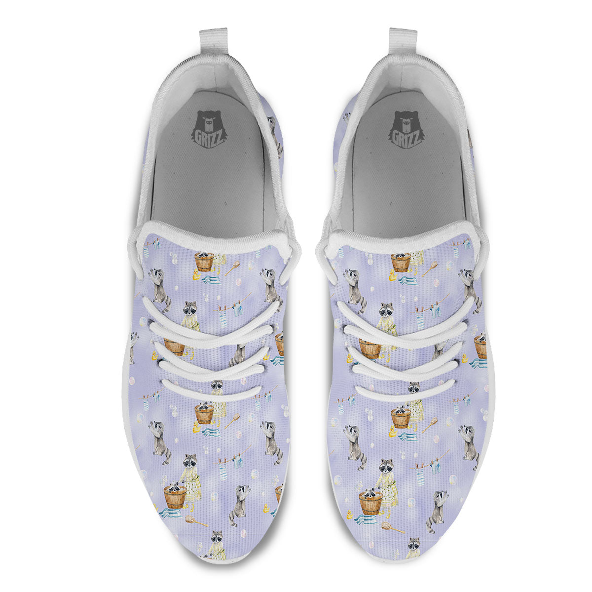 Raccoon Watercolor Print Pattern White Athletic Shoes-grizzshop
