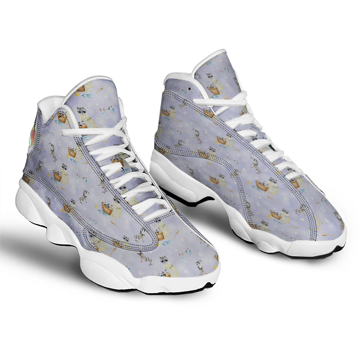 Raccoon Watercolor Print Pattern White Basketball Shoes-grizzshop