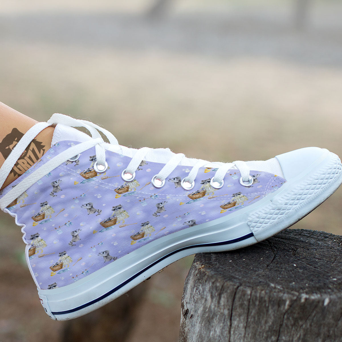 Raccoon Watercolor Print Pattern White High Top Shoes-grizzshop