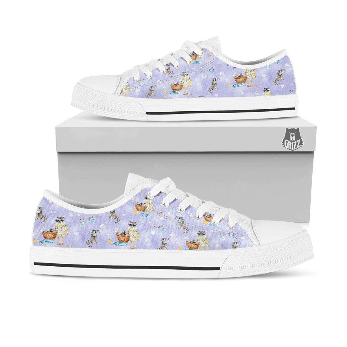 Raccoon Watercolor Print Pattern White Low Top Shoes-grizzshop