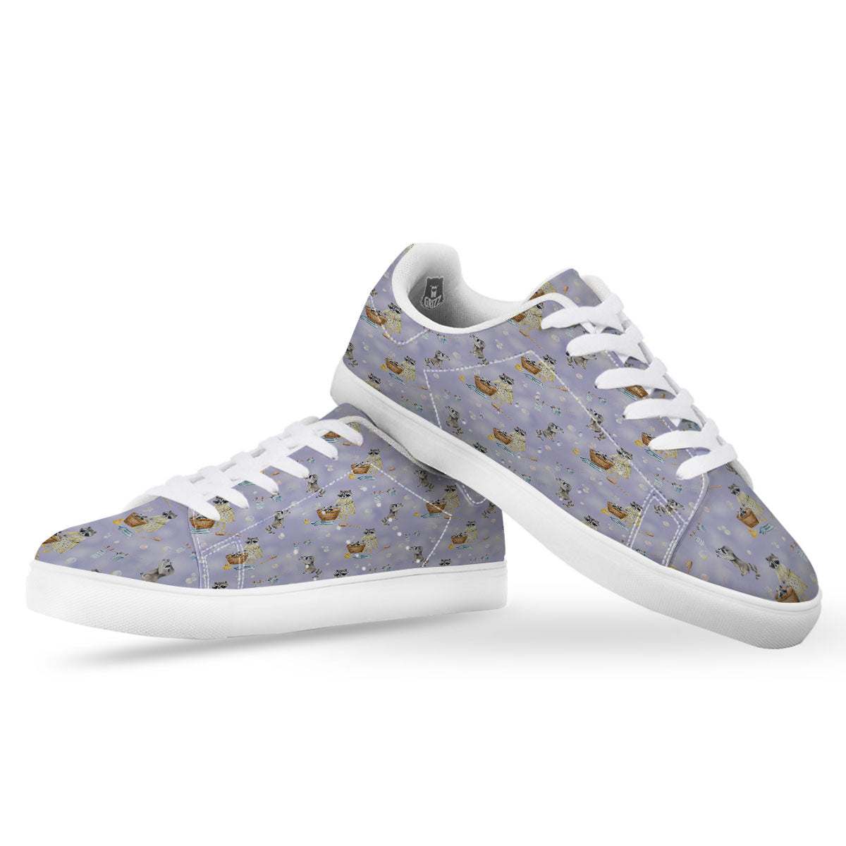 Raccoon Watercolor Print Pattern White Low Top Sneakers-grizzshop