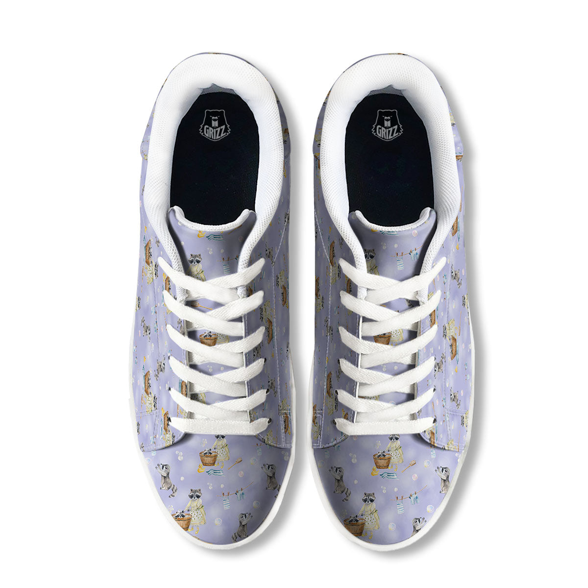 Raccoon Watercolor Print Pattern White Low Top Sneakers-grizzshop