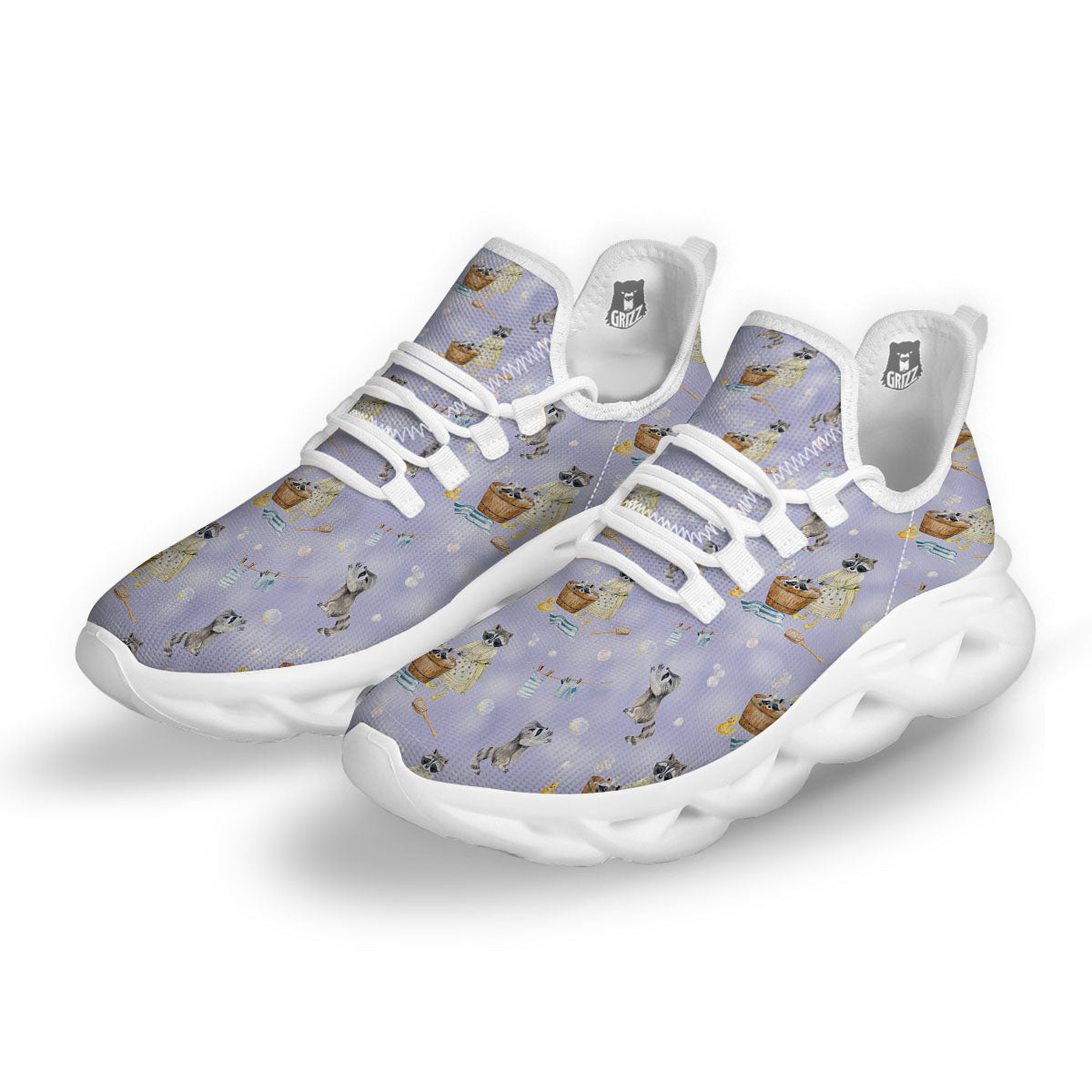 Raccoon Watercolor Print Pattern White Running Shoes-grizzshop
