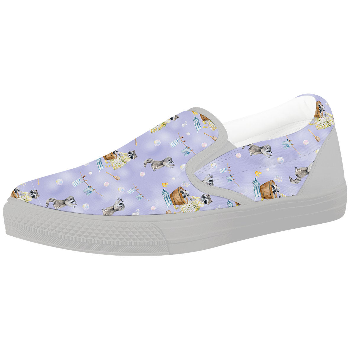 Raccoon Watercolor Print Pattern White Slip On Shoes-grizzshop