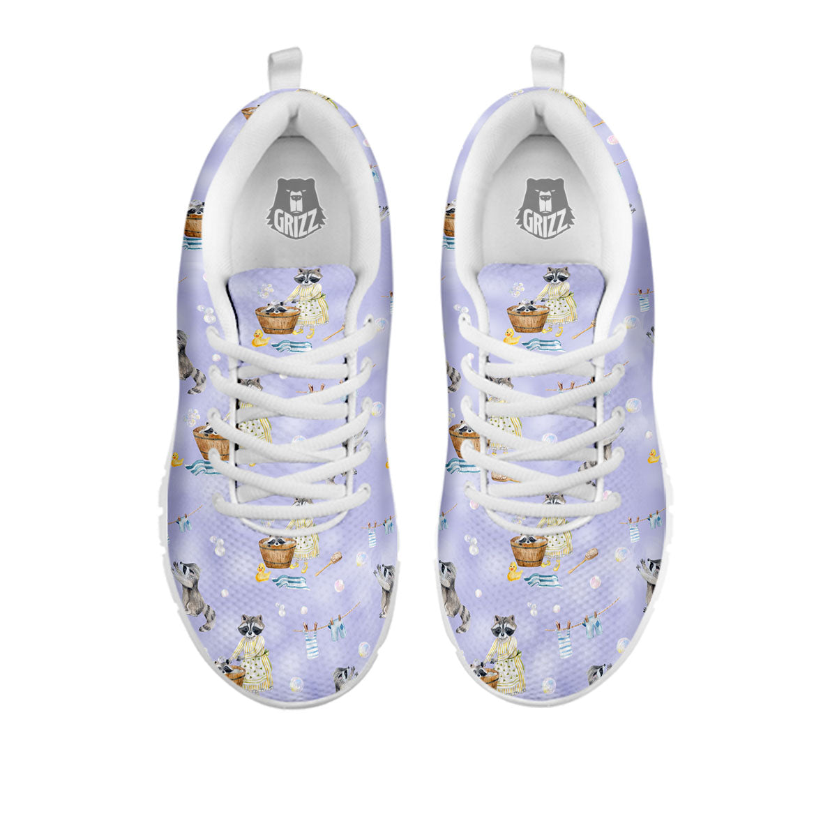 Raccoon Watercolor Print Pattern White Sneaker-grizzshop