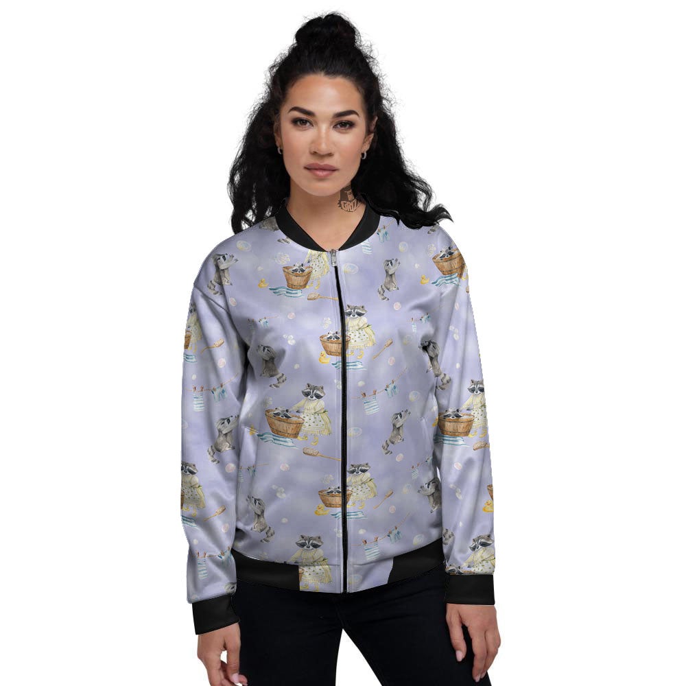 Raccoon Watercolor Print Pattern Women's Bomber Jacket-grizzshop