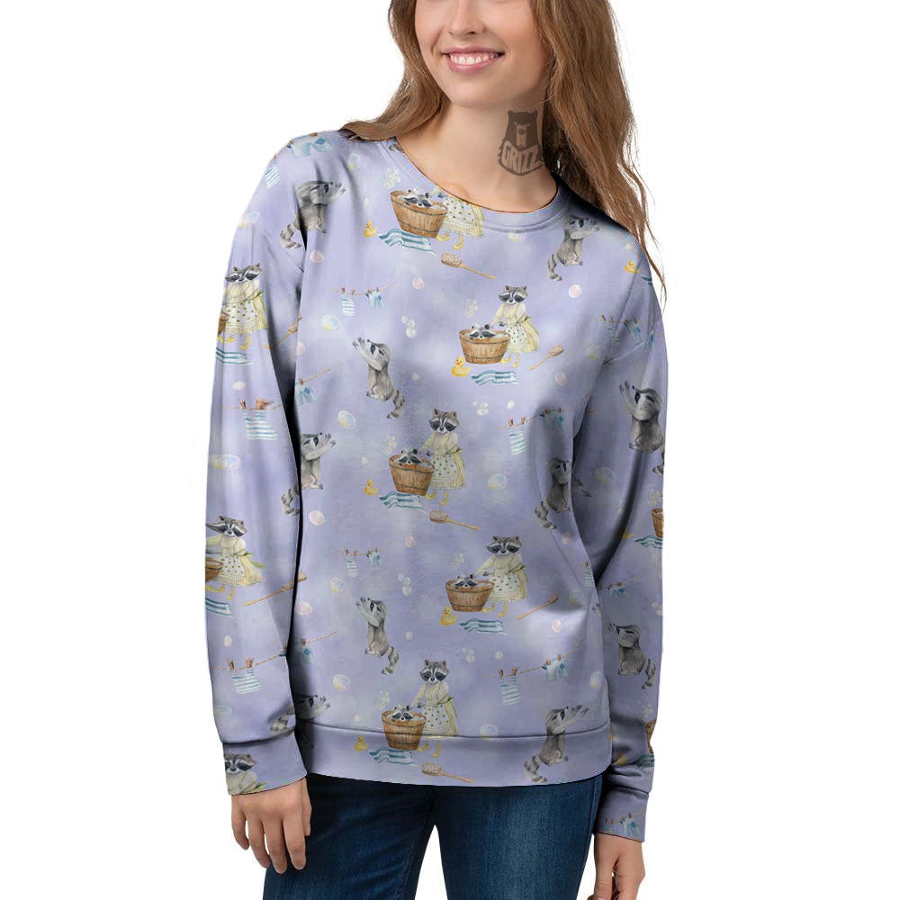 Raccoon Watercolor Print Pattern Women's Sweatshirt-grizzshop