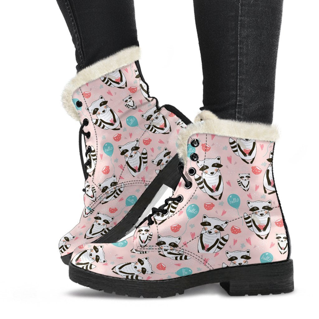 Raccoon Pattern Print Comfy Winter Boots-grizzshop