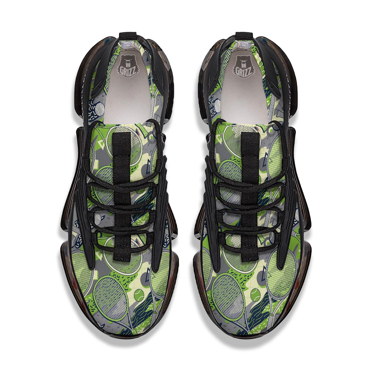 Racket And Tennis Ball Print Pattern Black Gym Shoes-grizzshop