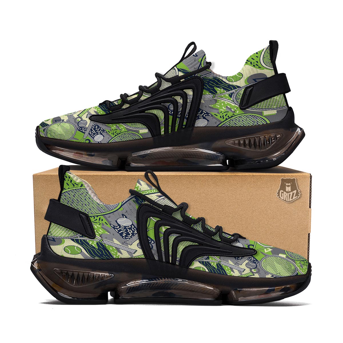 Racket And Tennis Ball Print Pattern Black Gym Shoes-grizzshop