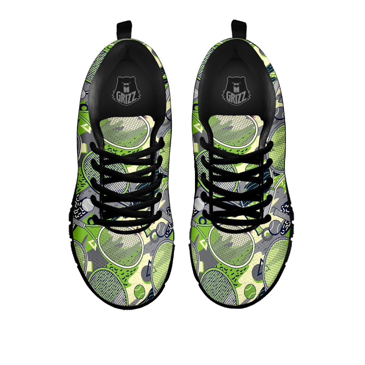 Racket And Tennis Ball Print Pattern Black Sneaker-grizzshop