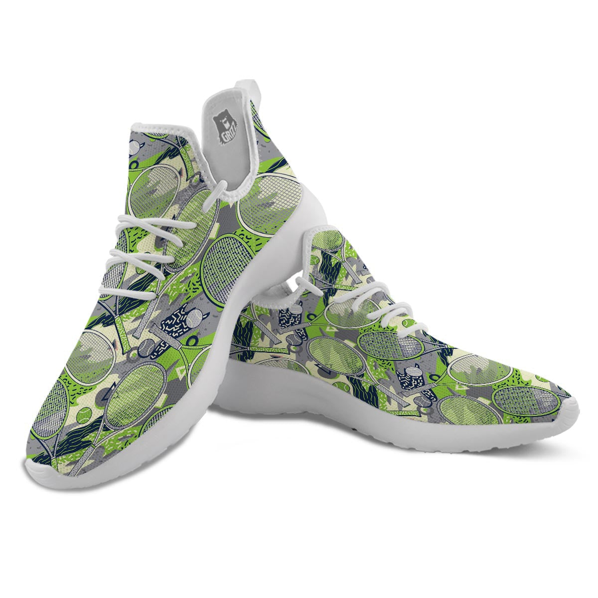 Racket And Tennis Ball Print Pattern White Athletic Shoes-grizzshop