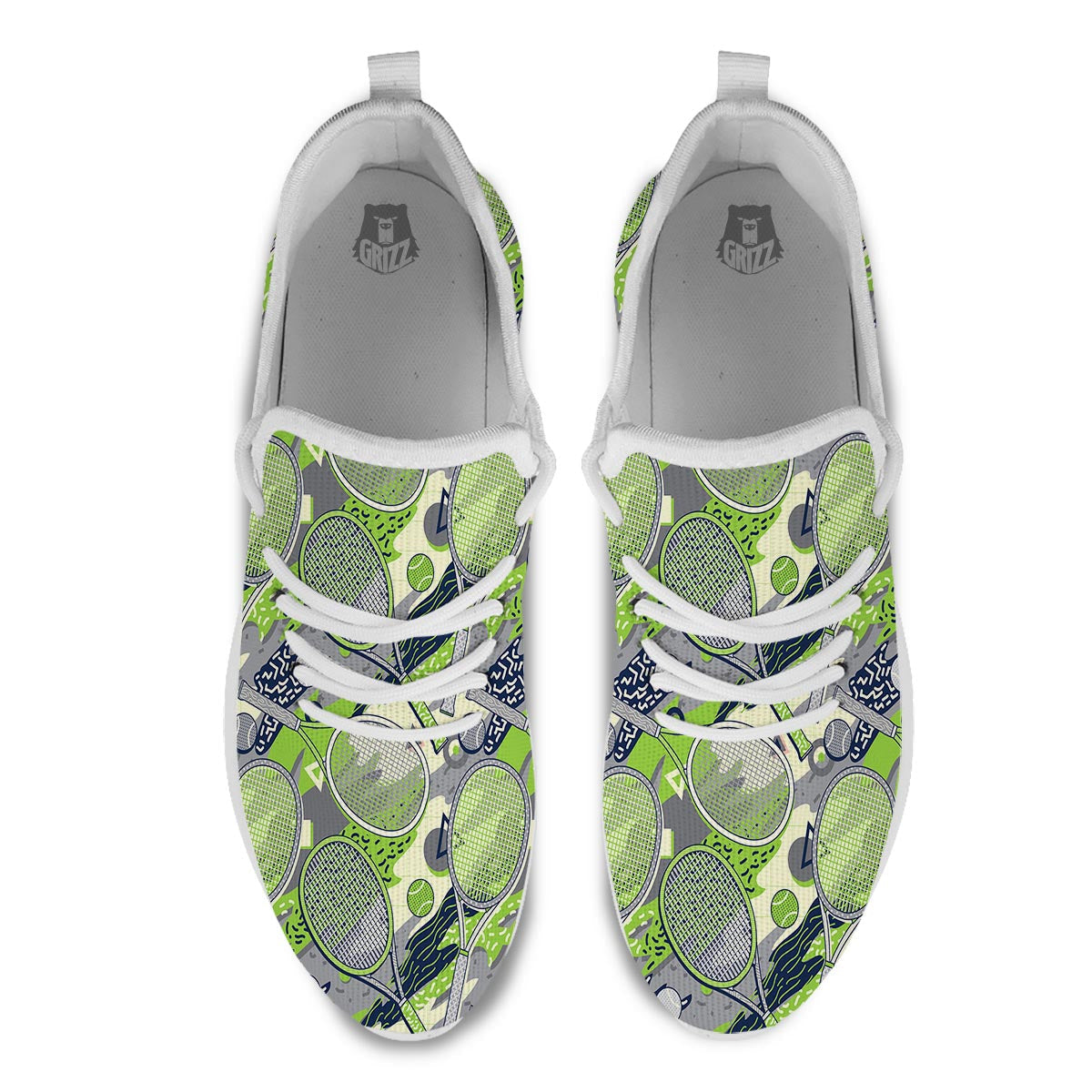 Racket And Tennis Ball Print Pattern White Athletic Shoes-grizzshop