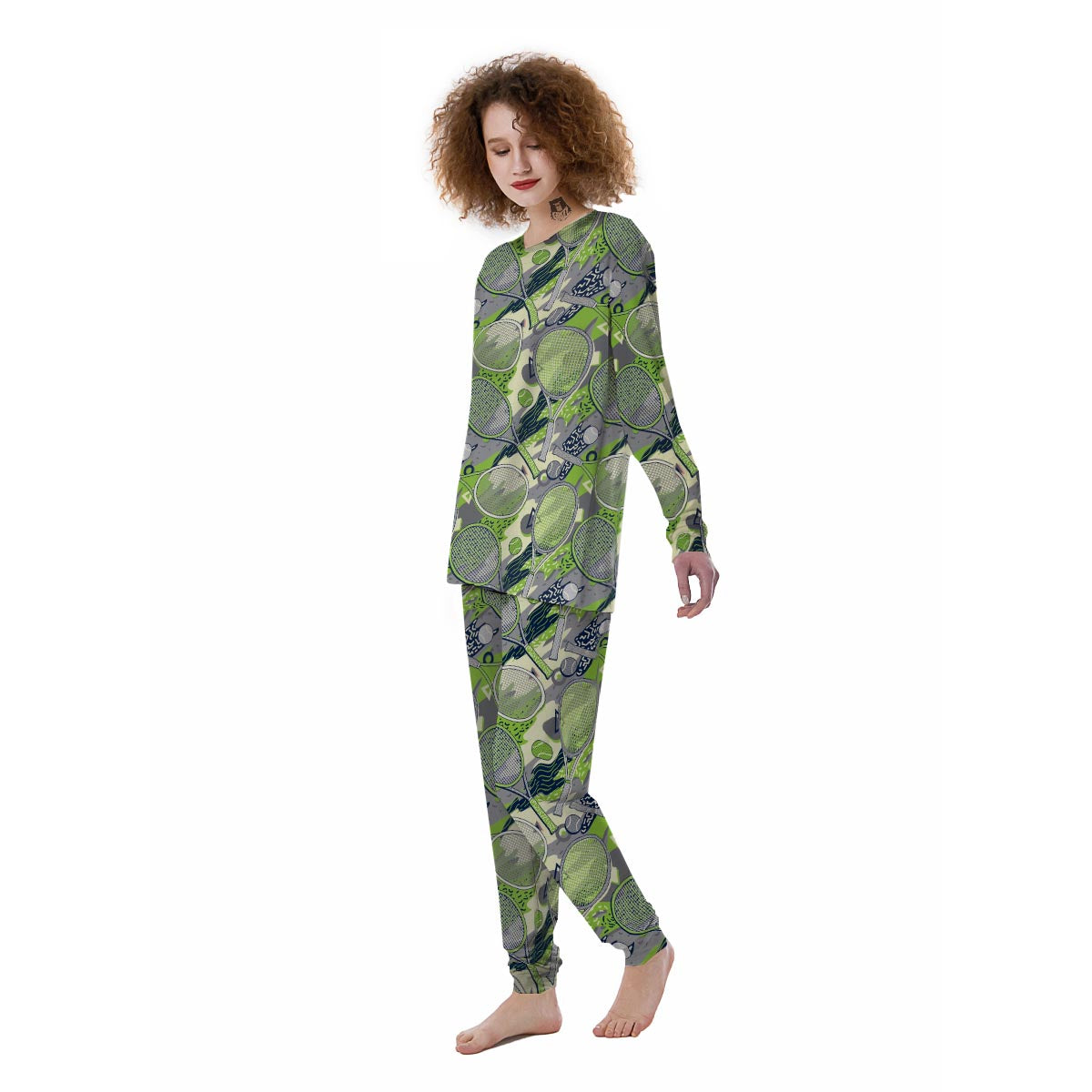 Racket And Tennis Ball Print Pattern Women's Pajamas-grizzshop