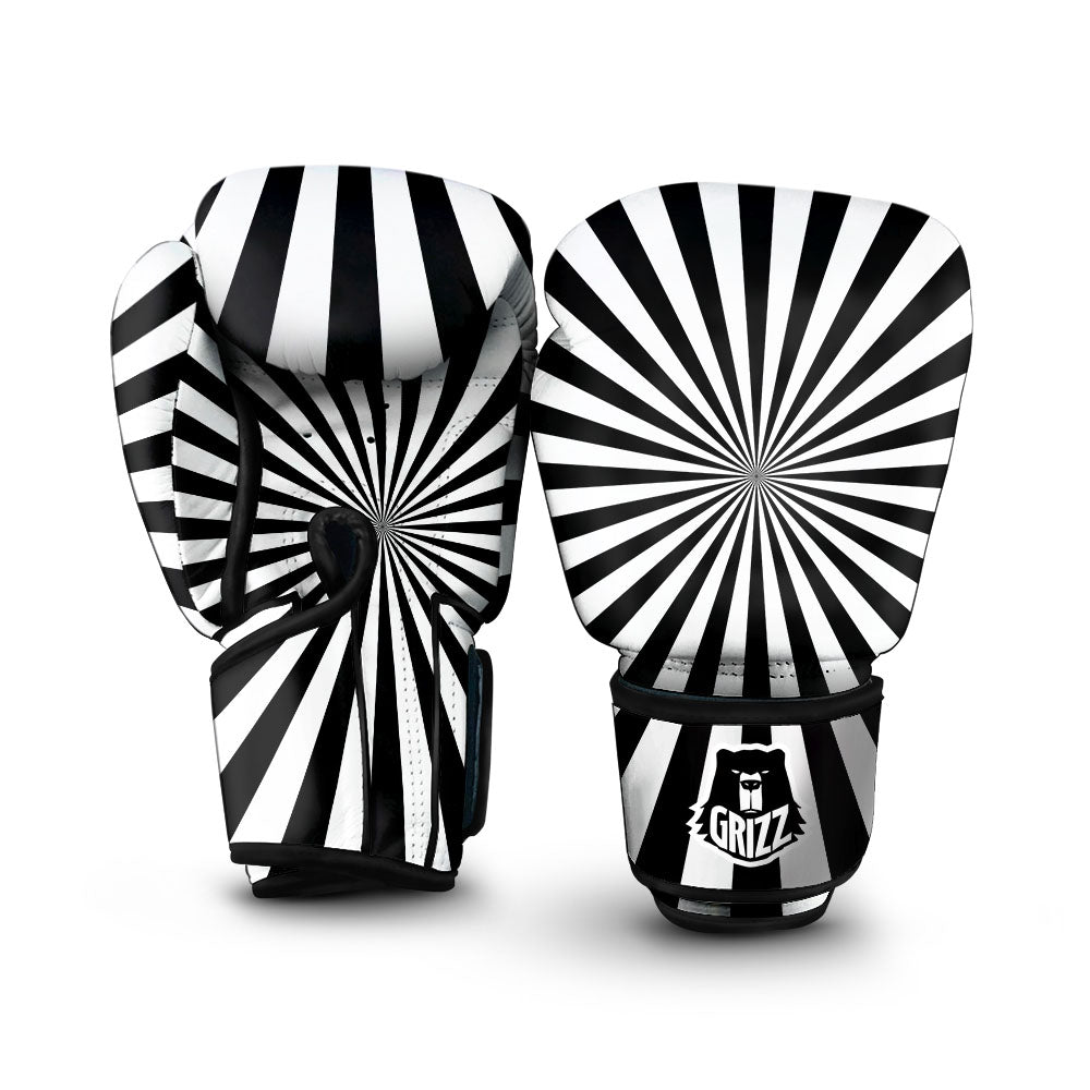 Radial Rays White And Black Print Boxing Gloves-grizzshop