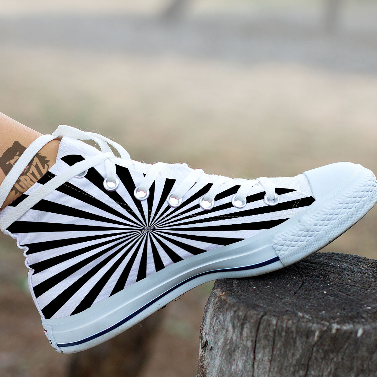 Radial Rays White And Black Print White High Top Shoes-grizzshop
