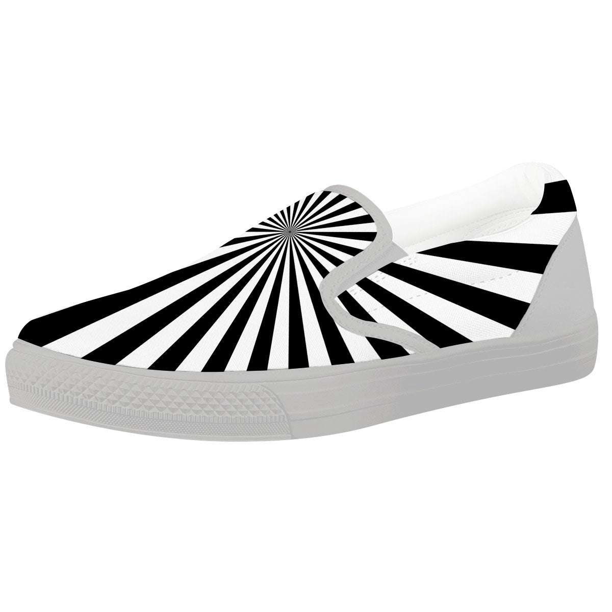 Radial Rays White And Black Print White Slip On Shoes-grizzshop
