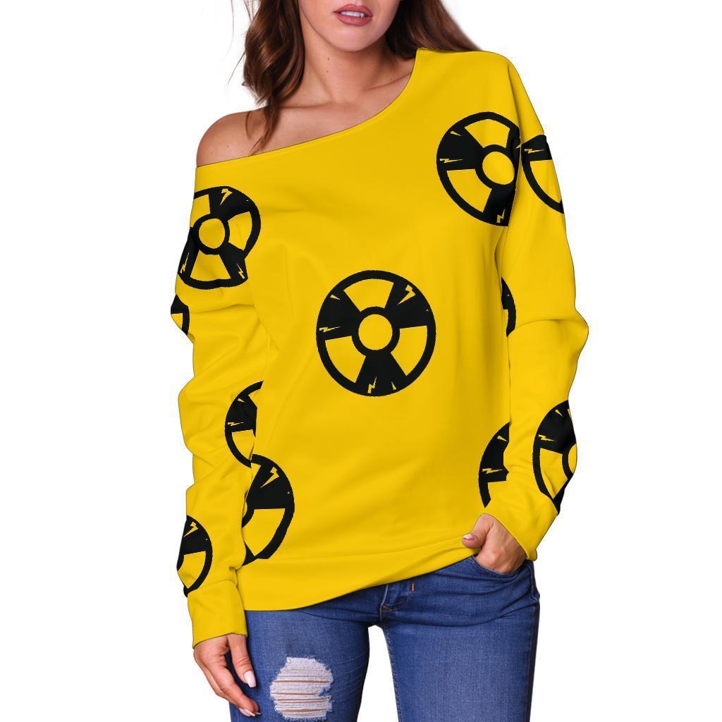 Radiation Pattern Print Women Off Shoulder Sweatshirt-grizzshop