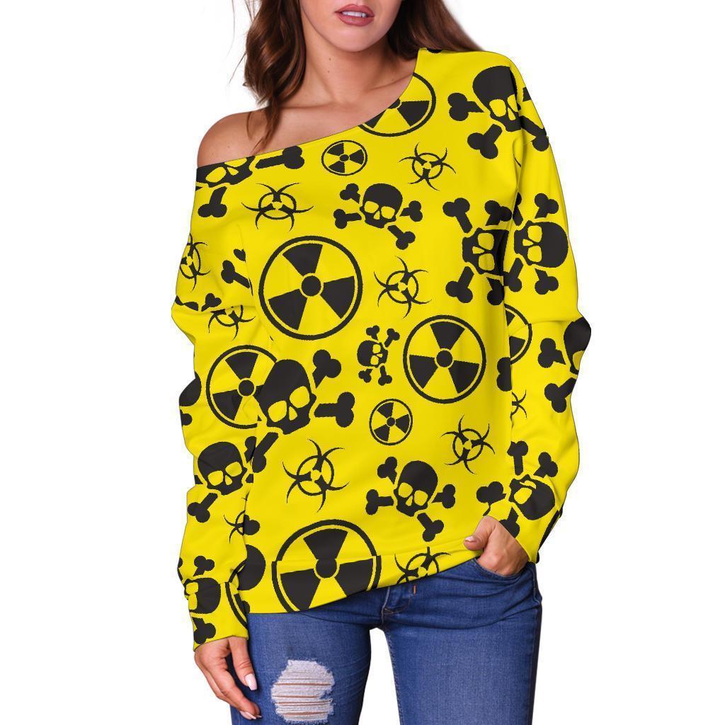 Radiation Print Pattern Women Off Shoulder Sweatshirt-grizzshop