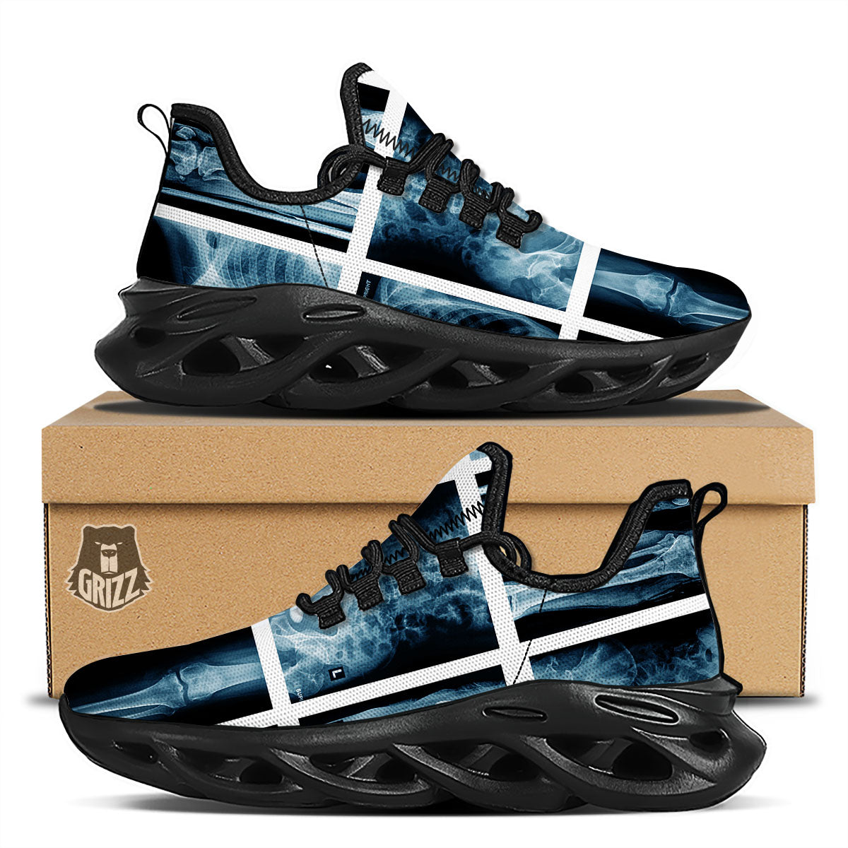 Radiology X-Ray Film Print Black Running Shoes-grizzshop