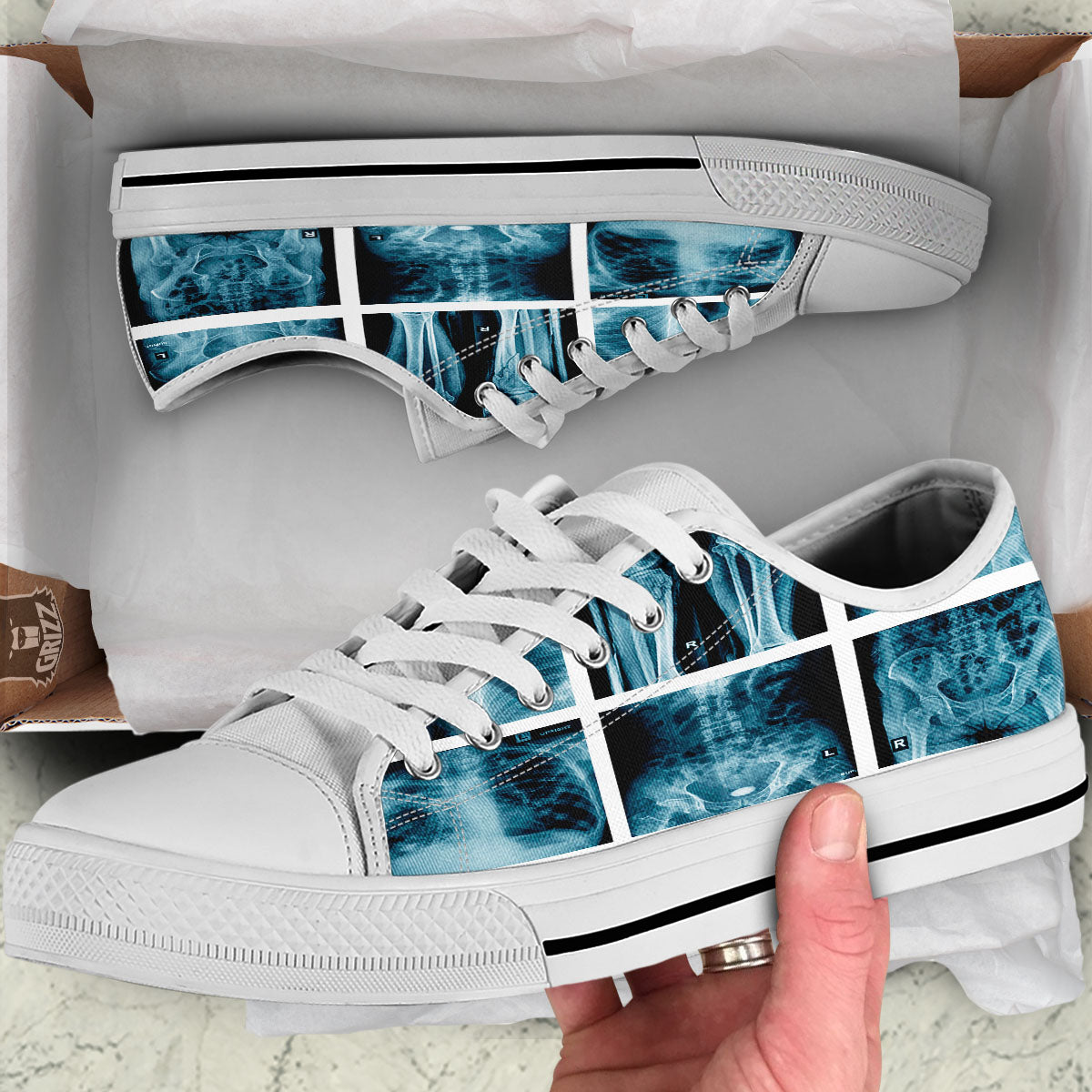 Radiology X-Ray Film Print White Low Top Shoes-grizzshop