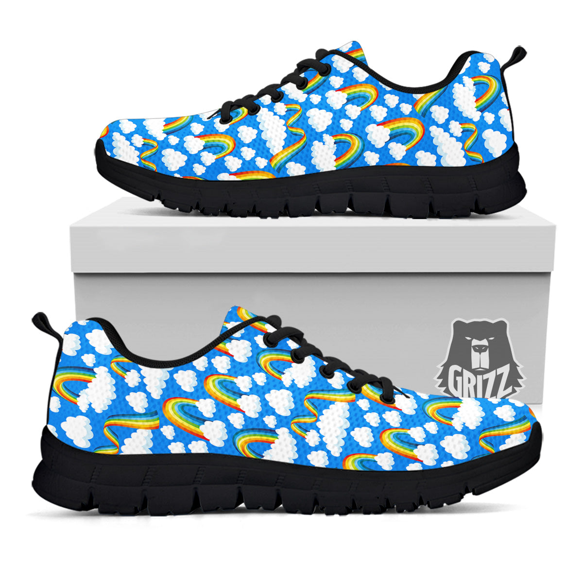 Rainbow And Clouds Blue Print Pattern Black Sneaker-grizzshop