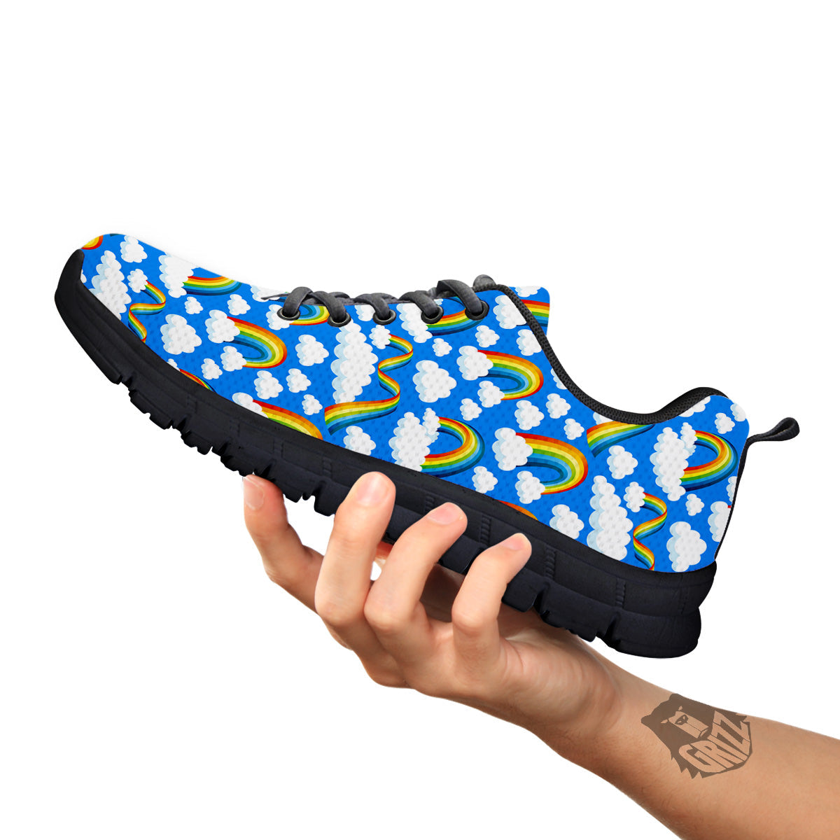 Rainbow And Clouds Blue Print Pattern Black Sneaker-grizzshop