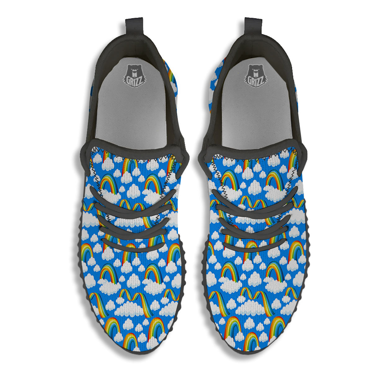 Rainbow And Clouds Blue Print Pattern Black Walking Shoes-grizzshop