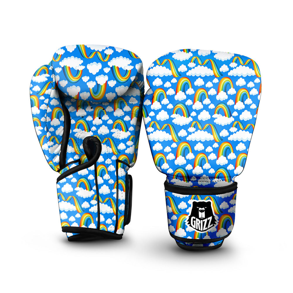 Rainbow And Clouds Blue Print Pattern Boxing Gloves-grizzshop