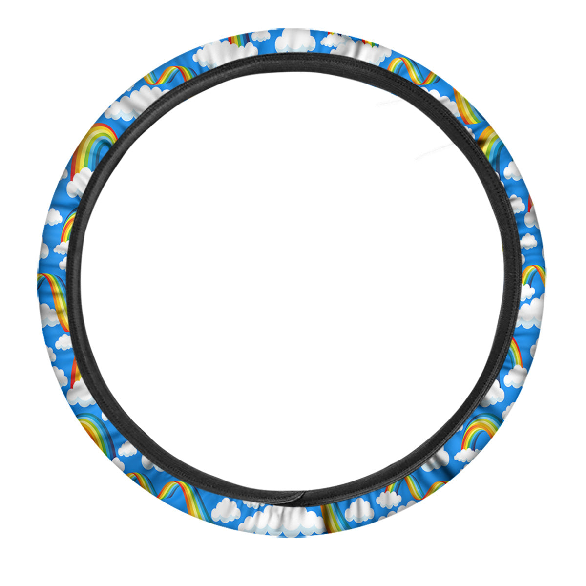 Rainbow And Clouds Blue Print Pattern Car Steering Wheel Cover-grizzshop