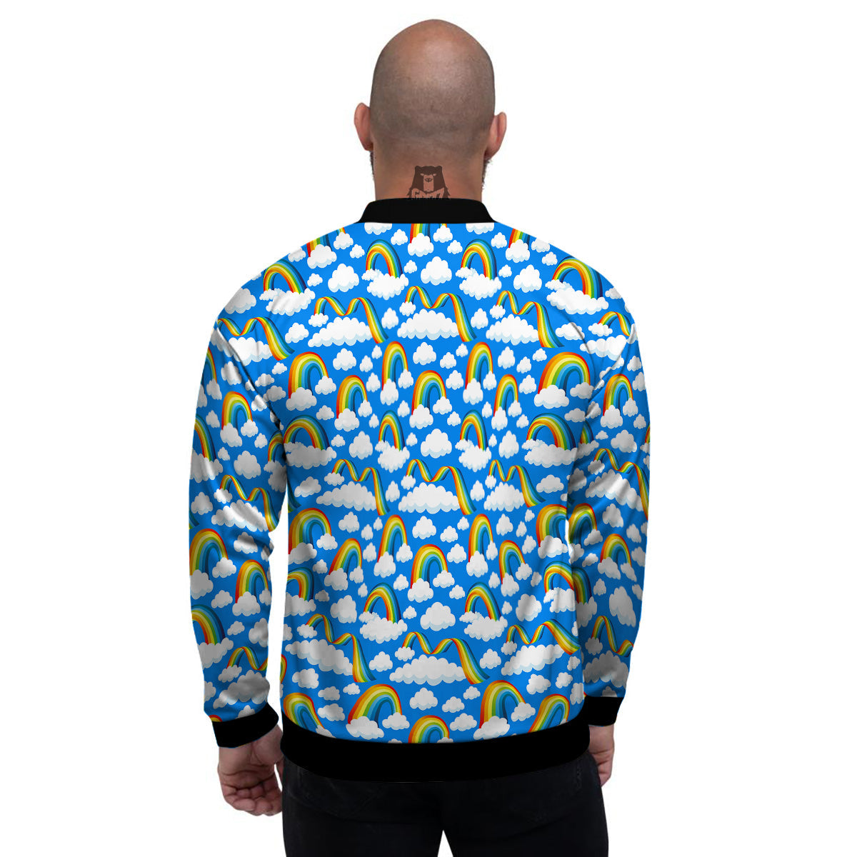 Rainbow And Clouds Blue Print Pattern Men's Bomber Jacket-grizzshop