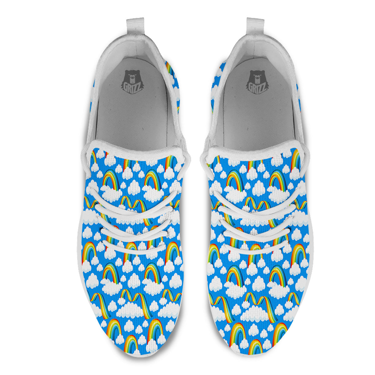 Rainbow And Clouds Blue Print Pattern White Athletic Shoes-grizzshop