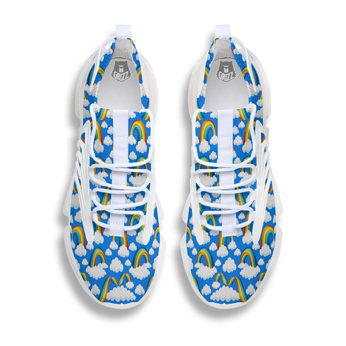 Rainbow And Clouds Blue Print Pattern White Gym Shoes-grizzshop