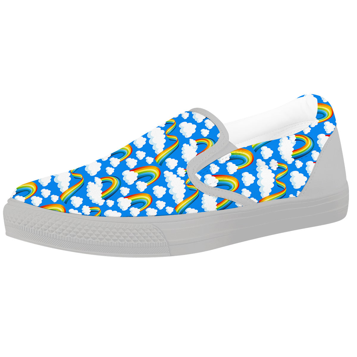 Rainbow And Clouds Blue Print Pattern White Slip On Shoes-grizzshop