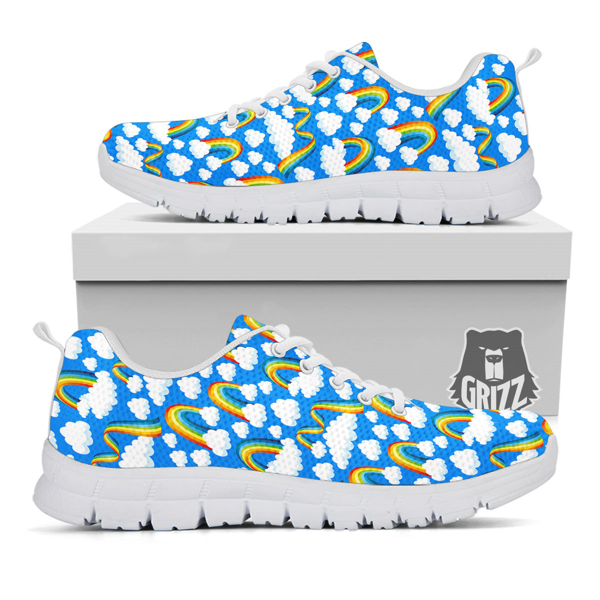 Rainbow And Clouds Blue Print Pattern White Sneaker-grizzshop
