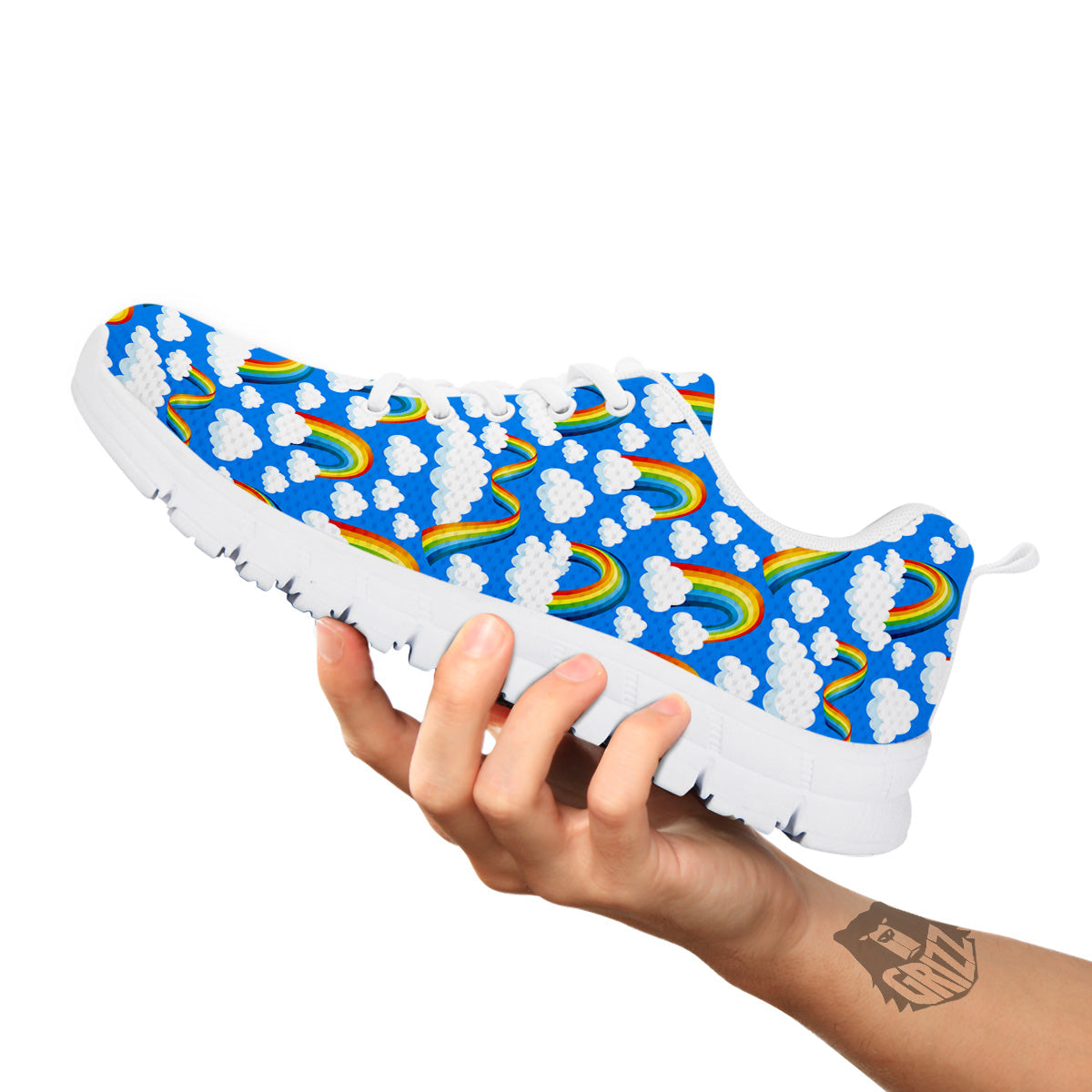 Rainbow And Clouds Blue Print Pattern White Sneaker-grizzshop