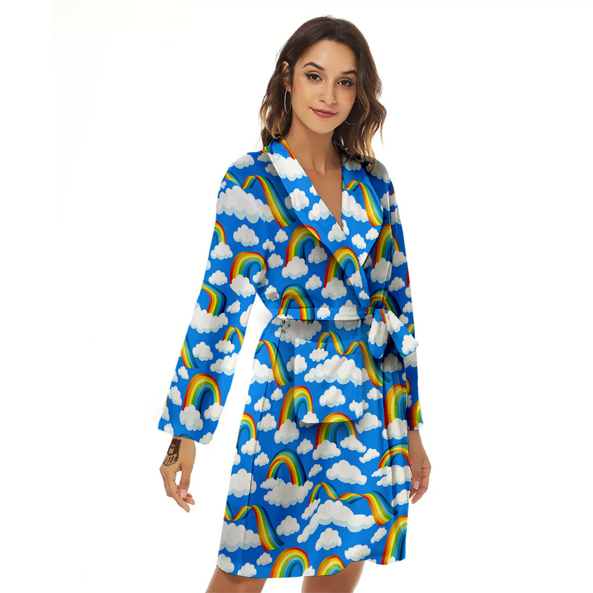 Rainbow And Clouds Blue Print Pattern Women's Robe-grizzshop