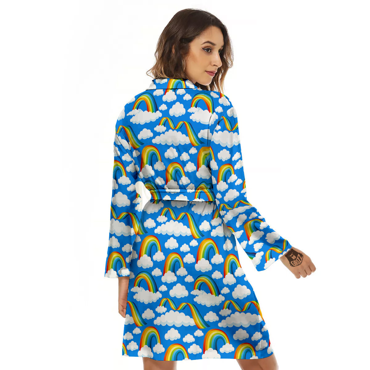 Rainbow And Clouds Blue Print Pattern Women's Robe-grizzshop