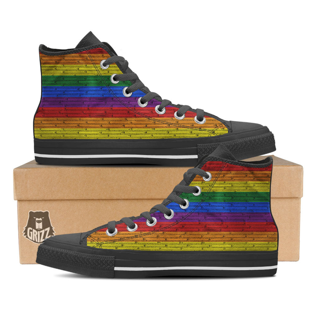Rainbow Brick Wall LGBT Pride Print High Top Shoes-grizzshop