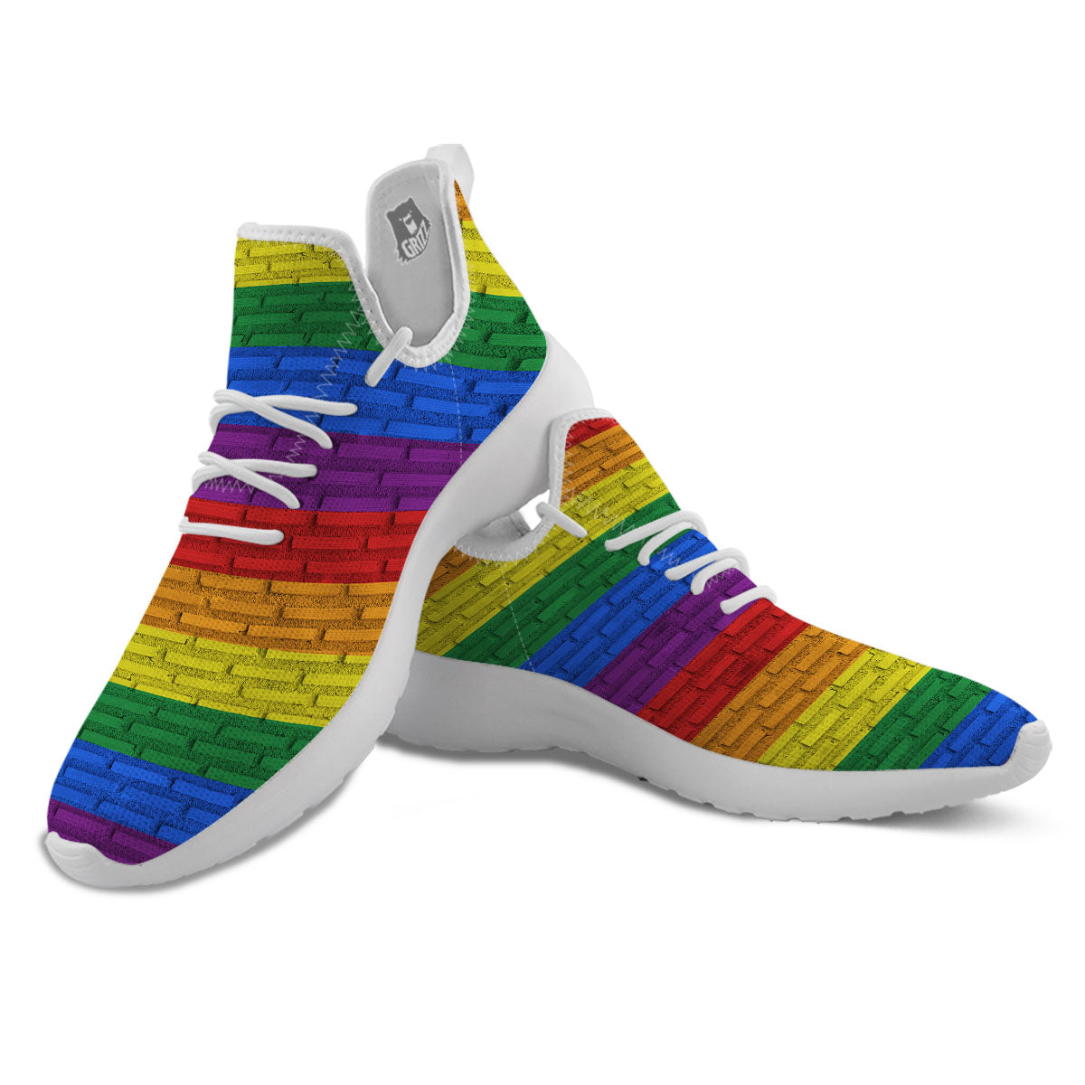 Rainbow Brick Wall LGBT Pride Print White Athletic Shoes-grizzshop