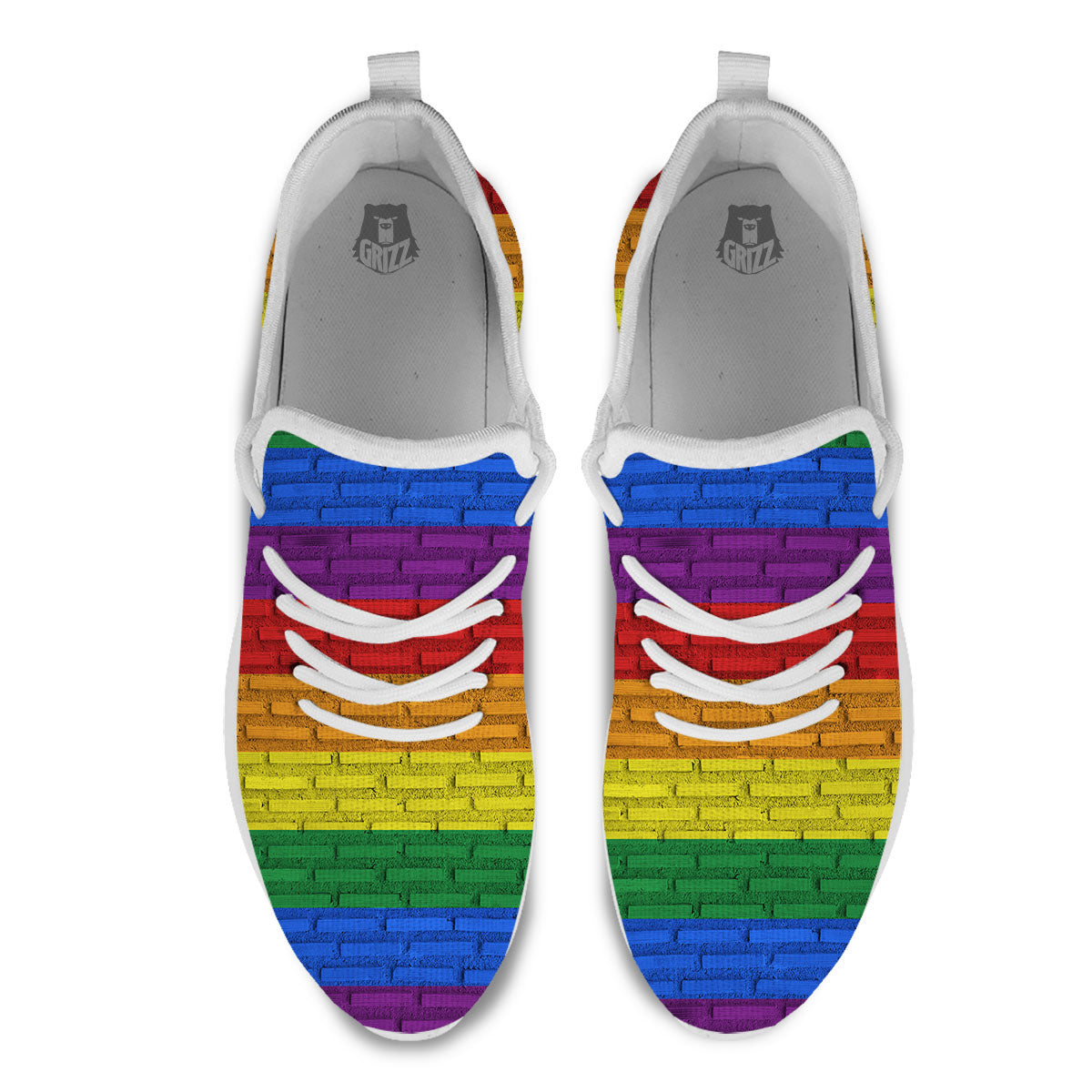 Rainbow Brick Wall LGBT Pride Print White Athletic Shoes-grizzshop