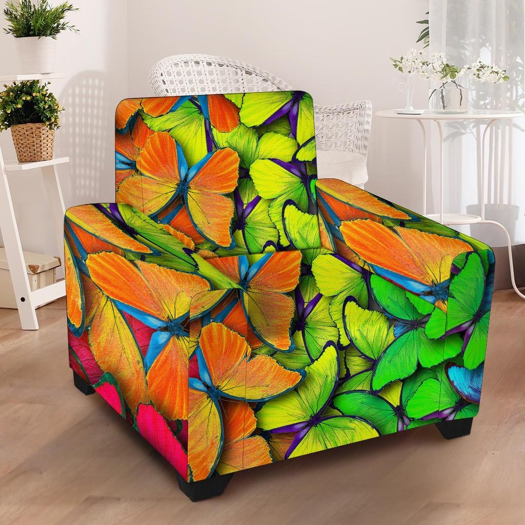 Rainbow Butterfly Print Armchair Cover-grizzshop