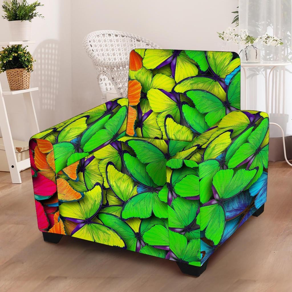 Rainbow Butterfly Print Armchair Cover-grizzshop