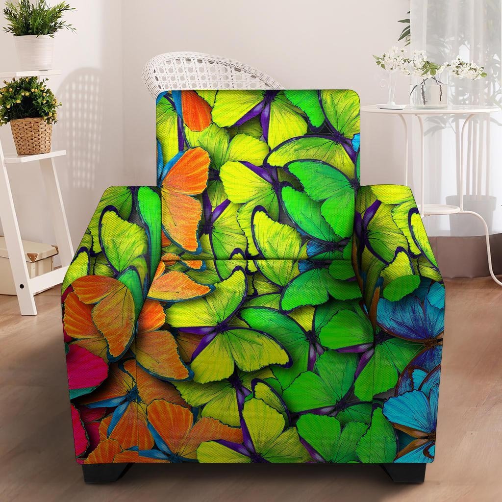 Rainbow Butterfly Print Armchair Cover-grizzshop